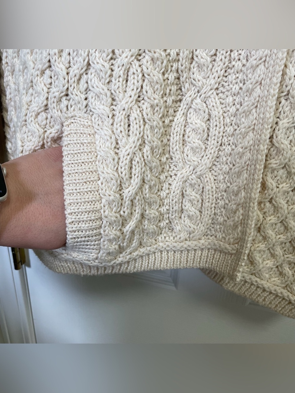 Aran Mor Ireland Cable Knit Crossover Neck Sweater 100% Merino Wool Sz L - Picture 8 of 10